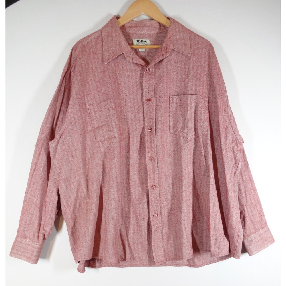 VTG Duke Haband Button Down Shirt Mens 3XL Red Herringbone Long Sleeve Workwear
